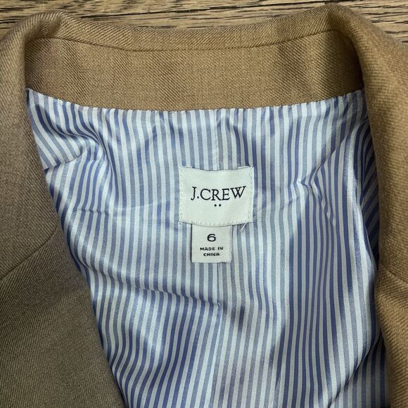 J. Crew Schoolboy Tan Blazer Jacket Wool Blend Womens Size 6 Gold Buttons Pocket - Picture 8 of 13